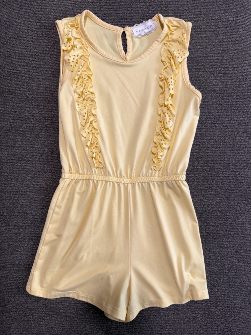 btween Pale Yellow Ruffle-Trim One-Piece Romper
